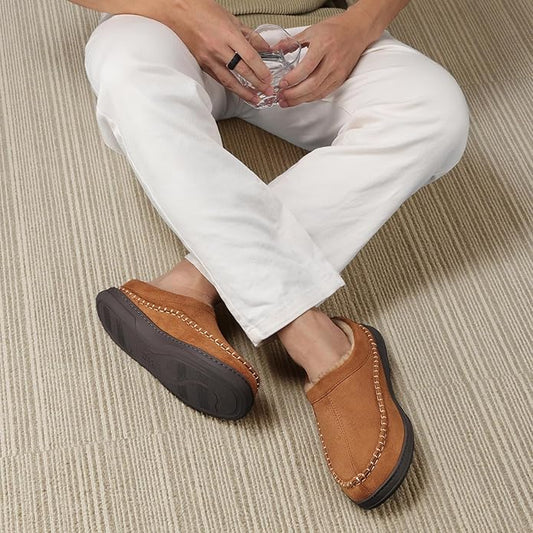 ATHMILE Mens House Shoes Fuzzy Warm Moccasin Memory Foam House Slippers for Men Cozy Winter Mens Slippers for Home Bedroom Indoor Outdoor