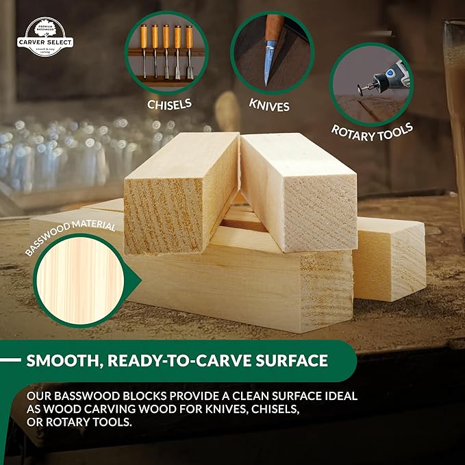 Basswood Carving Blocks Set of 16 ??Wood Carving Kit with Premium Bass Blocks ??for Crafts & Whittling ??Ideal for Beginners & Professionals