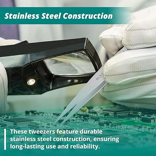 Excelta Stainless Steel Mini Tweezers, Ultra-Fine Straight Point, Compact 2.75" Length, Ideal for High Magnification Work, Precision Handling, Professional