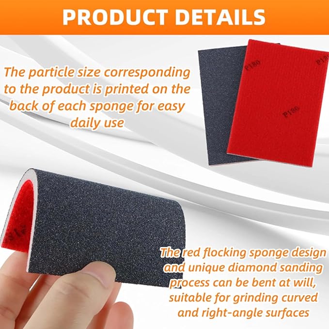 16 Pcs 320 Grit Sanding Sponge, Ultra Fine Sandpaper Assortment Pads, Soft Foam Sanding Block Dry Wet Sandpaper for Model Drywall Metal Wood Furniture Polishing (P320)