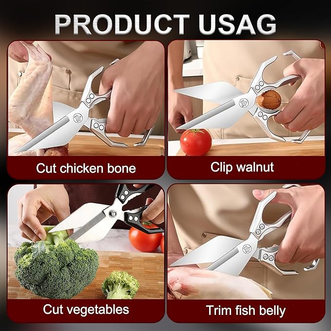 Kitchen Scissors, Multifunctional Heavy-Duty Kitchen Shears, Poultry Shears with Ergonomic Handle High-Carbon Steel for Chicken, Meat, Seafood, Bone Cutting