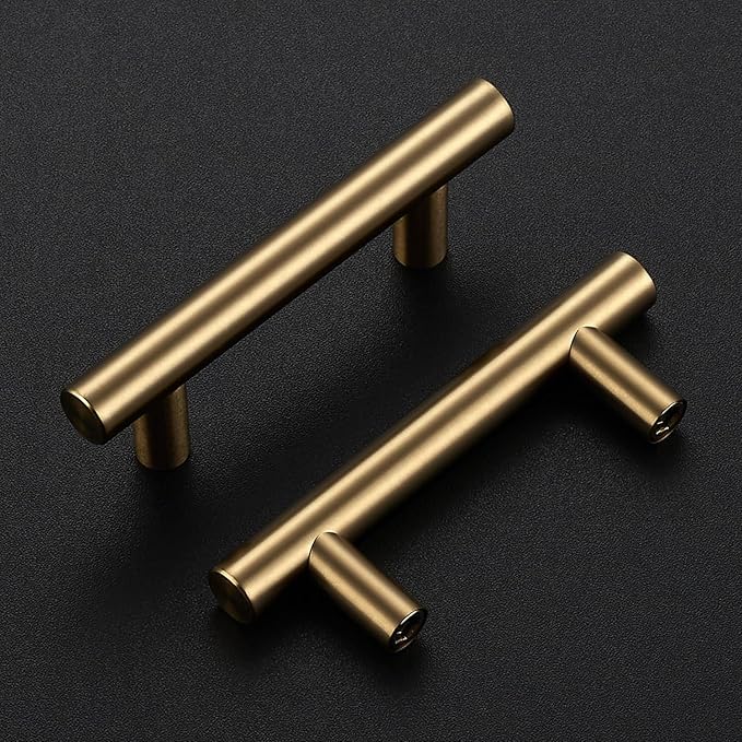 JOY DECOR 25 Pack Champagne Bronze Cabinet Pulls ??4 Inch Length, 2-1/2 Inch (64mm) Hole Center ??Stainless Steel Kitchen Cabinet Handles for Drawer and Cupboard