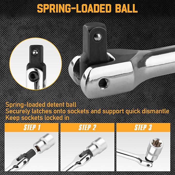 3PCS Breaker Bar Set, 3/8'', 1/4in, 1/2inch Breaker Bars with 180째Rotatable Head, Heavy Duty Breaker Bar Kit with 15 inch, 10 inch, 6 inch Length for Automobile and Motorcycle Maintenance and Repair