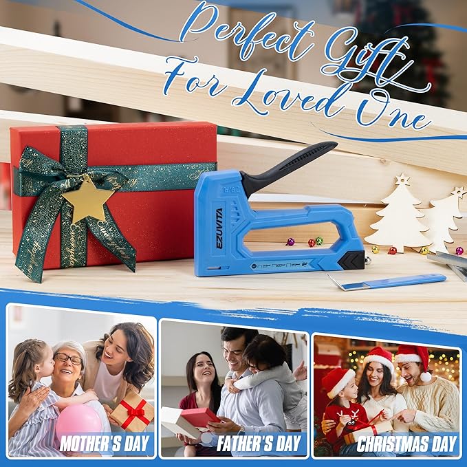 EZUVITA Light Duty Staple Gun for Wood, Blue Upholstery Staple Gun Kit with 2000pcs JT21 Staples 1/4, 5/16, 3/8 inch and Staple Remover, Stapler Gun for Crafts, DIY, Classroom, Decoration