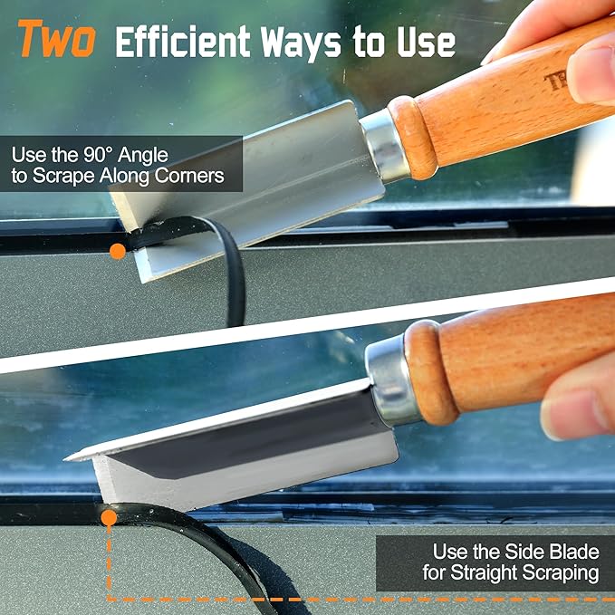 2 PCS Professional Caulk Remover Tool ??Heat-Treated Caulking Tool with 90째 Sharp Blade & Solid Wood Handle, Saves Time for Home Improvement, Durable Grout & Silicone Remover Tool
