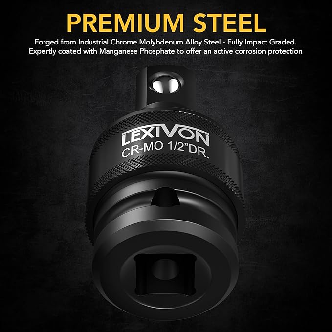 LEXIVON Premium Impact Universal Joint Socket Swivel Set | 3-Piece Ball Spring Design 1/2", 3/8", and 1/4" U-Joint Drive | Cr-Mo Steel - Full Impact Grade (LX-113)