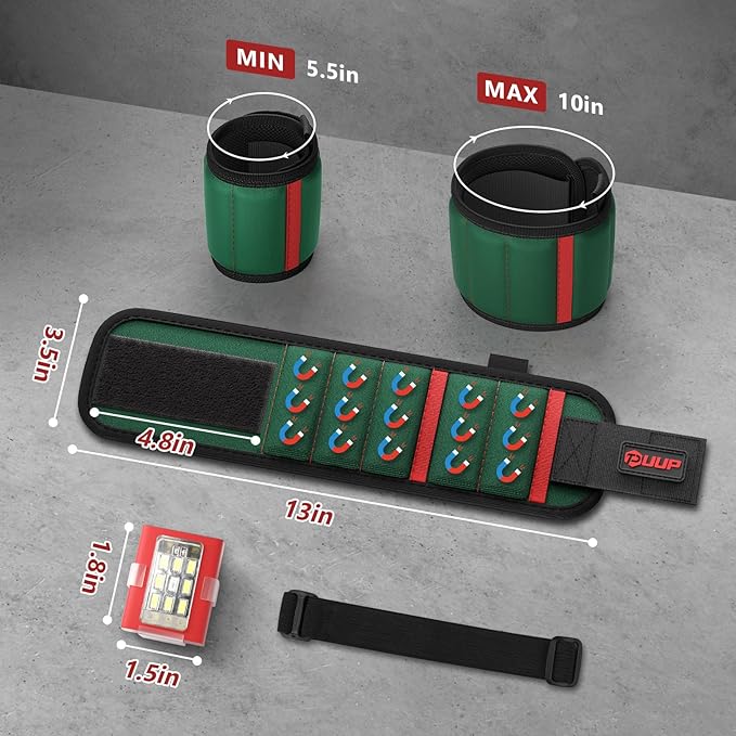Magnetic Wristband with LED Light, Magnet Tool Belt Wrist Band for Screws and Nails, Adjustable Wrist Tool Holder, Valentines Day Gifts for Men, Him, Boyfriend, Dad, Mechanic, Woodworker, Handyman