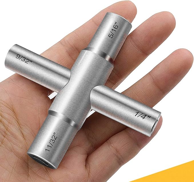 2Pc. 4 Way Sillcock Water Key Set, 1/4", 9/32", 5/16", 11/32", Utility Key Fits Most Sillcock, Stopcock, Water Spigots, Wall-hydrant, Control Cabinet and Valves