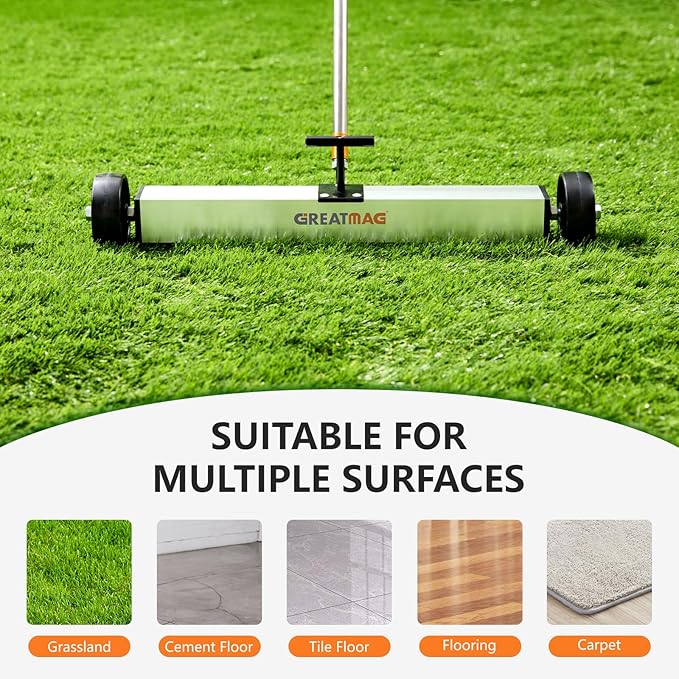 Rolling Magnetic Sweeper Magnetic Pickup Tool Magnetic Sweeper with Wheels Nail Magnet Sweeper 17 inch Heavy-duty Magnetic Lawn Yard Sweeper, Capacity with Quick & Release