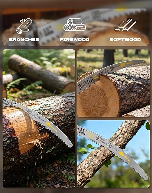 Japanese Teeth Reciprocating Saw Blades 15 Inch, Arc Edge Wood Pruning Reciprocating Saw Blades 6TPI Tree Trimming, Wood Cutting, Cr-V Reciprocal Saw Blades Better Wear Resistance, (5 Pack)