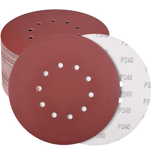 50 Pack 9-Inch 10-Hole Hook-and-Loop Sanding Disc, 240 Grit Aluminum Oxide Drywall Sandpaper for ??" Drywall Sander Pads, Finishing Ceiling Wood Floor