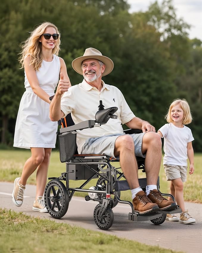 Goldseason 22??Widest Seat Electric Wheelchairs for Adults - Foldable Portable Lightweight Motorized Wheelchair, 500W Motor, 15 Mi Range & 350lb Load Capacity, Home, Park, Travel & All-Terrain, Orange