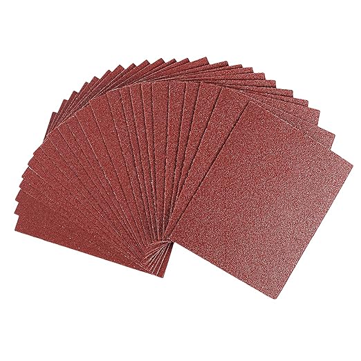 1/4 Sandpaper Sheet ??4-1/2??x 5-1/2?? P80 Grit, Red Aluminum Oxide, Plain Backing, 50-Pack ??Sandpaper Sheets for Palm Sanders and Woodworking