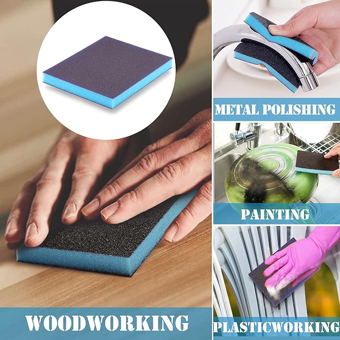 12Pcs 100 Grit Sanding Sponge, Jamiikury Medium Sanding Blocks Washable and Reusable, Wet Dry Sandpaper Sponge for Wood Metal Furniture Paint and Drywall
