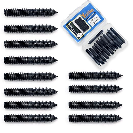 12 Pack 1/4-20 x 1-1/2 Inch Black Hanger Bolts 1/4-20" Double Headed Bolts 1/4 Wood Dowel Screw Self-Tapping Screw Hanger Bolts for Furniture Screws Double Screw Threaded Rods Bolt 37mm Length