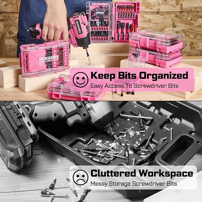 31Pieces Impact Screwdriver Bits Set, Magnetic S2 Steel 1??2??3??Phillips/Square/Torx Bits Tips,Impact Bit Holder and Nut Driver with Pink Storage Box Case