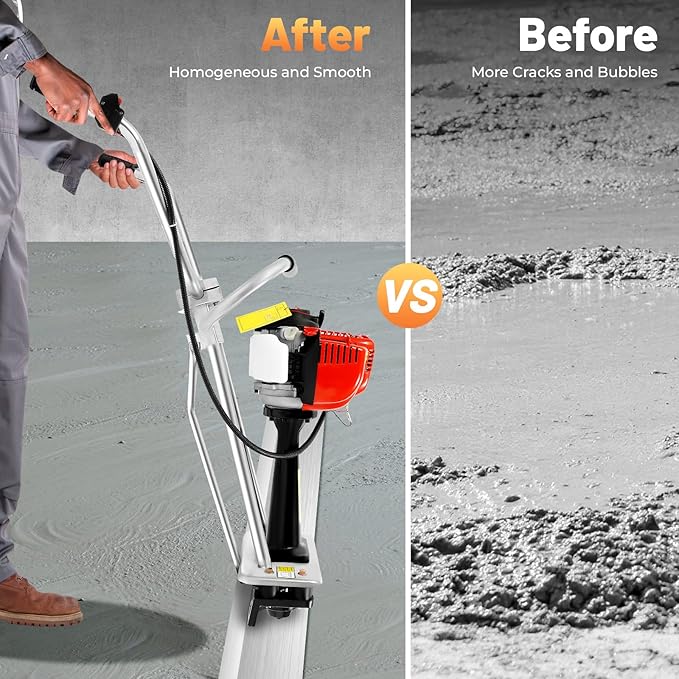 4-Stroke Gas Concrete Vibrating Machine, 900W 35.8CC Commercial Power Screed Vibrating Screed Power Unit Concrete Wet Screed Gasoline Cement Vibrator with 0.65L Fuel Tank for Pavement & Bridge Decks