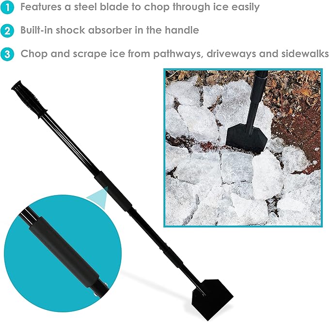 Heavy-Duty Long Handle Ice Scraper & Chopper - Steel Flat Head Shovel Floor Scraper for Gardens, Driveways & Sidewalks