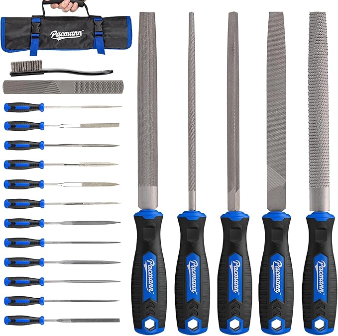 32PCS Metal File Set, Diamond Steel Needle Files, Wood Rasp, 4 Way Riffler File, Sandpapers, Wire Brush with Tool Bag for Metal, Wood, Plastic, Jewelry Carving, Polishing