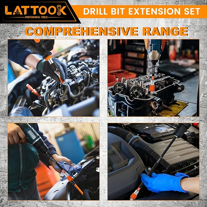 Drill Bit Extension Set, LATTOOK 4-Pieces 2-3/8", 4", 6", 12'' Long Magnetic Drill Screwdriver Bit Holder Extender, 1/4 Inch Hex Quick Release Bit Holder for Drill Bits