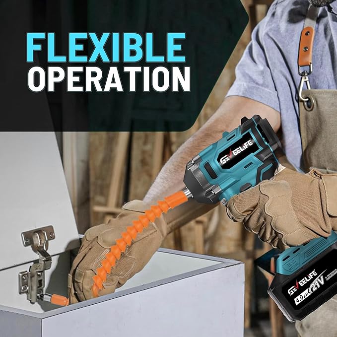 GEVEELIFE 450N.m/332Ft-lbs Brushless Impact Wrench,1/2" Cordless Impact Gun with 4.0Ah Battery & 6 Sockets, Electric Impact Driver for Car/DIY Furniture/Lawn Mower/blue (450N)