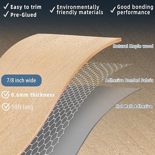GSCIT Club Maple Edge Banding, 7/8 inch x 50ft roll of Veneer Edge Banding Preglued Flexible, Wood Tape Banding