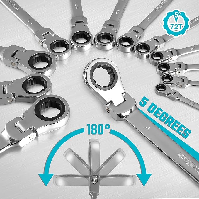 DURATECH 1/2" Flex-Head Ratcheting Combination Wrench, SAE, 72-Tooth, CR-V Steel