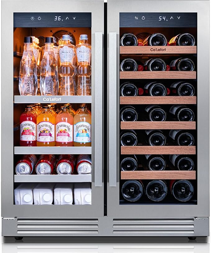 Ca'Lefort 30 Inch Wine and Beverage Refrigerator, 80 Can and 33 Bottle Wine Fridge Dual Zone 36-72째F, 3 LED Beverage Fridge Built in or Freestanding, Perfect for Home/Kitchen(6.00 cu.ft)