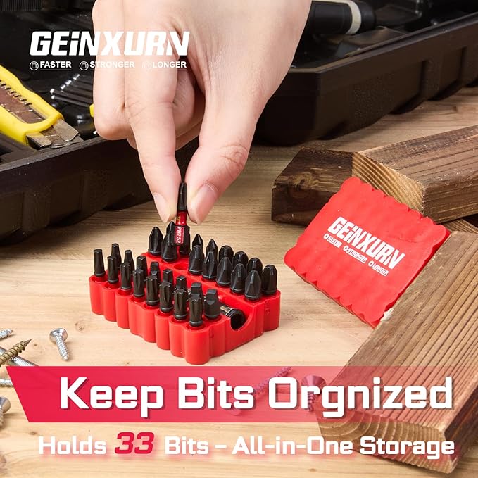 Impact Screwdriver Bits Set, 33 Pieces 1?쒶ulti Head Magnetic S2 Steel Driver Bits PH/SQ/Torx With Red Soft Base