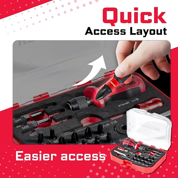 18 Pieces Tool Kit with Matching Storage Box, Include 1??2??S2 Steel Magnetic Screwdriver Bits (Phillips/Square/Torx), Mini Bit Handle, Mini Rachet Wrench, Bit Holder for Home Repairs
