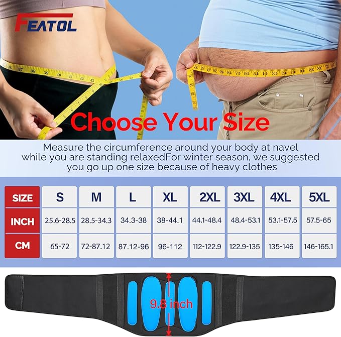 FEATOL Lower Back Brace with 5 Reinforced Stays for Women and Men, Adjustable Snug-Fit Lumbar Support Belt for Work, Size 5XL, Waist 57.5"-65"