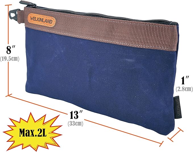 WELKINLAND Heavy-Duty Canvas Tool Pouch - 4PCS, 12" Waxed Canvas Zipper Tool Pouch