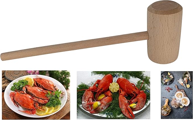 8-Inch Large Wooden Crab Lobster Mallet, Seafood Hammers Shellfish Mallets, Wooden Hammer for Chocolate, Hammer Golf Tees, Breakable Heart Hammer, Natural Hard Beechwood (6 Pcs)