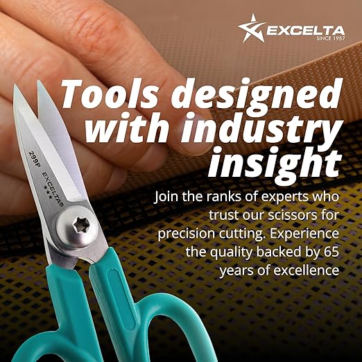 Excelta Kevlar Cutting Scissors, 5.5" Stainless Steel Blades, 1.75" Straight Blade Length, Serrated Edge, Comfort Molded Handles, Professional