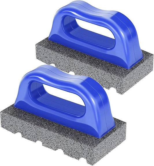 2 Pcs Rub Brick with Handle, Fluted 20-Grit Carbofrax Surface Concrete Tools Masonry Tools Smoothing Cleaning Removing Marks Tool (Blue)
