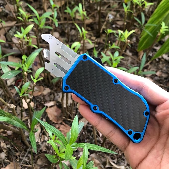 Automatic Utility Knife, Green Razor Blades Pocket Knife, Box Cutters Retractable Heavy Duty, Premium Safety Push Button Knife with 5PCS Blades (Blue)