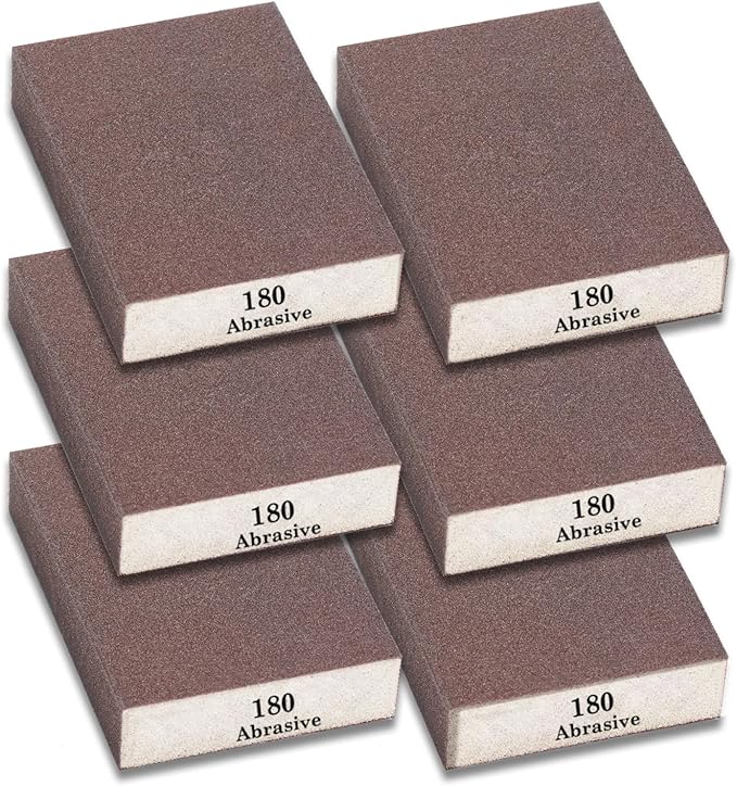 Tnisesm 6Pcs Sanding Blocks 180 Grits Sanding Sponge,for Drywall Wood Metal Washable & Reusable Sandpaper BlocksWashable and Reusable