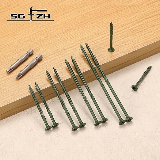 #10 x 3-1/2" Deck Screws (575Pcs) 10lb. Carbon Steel, Green, Flat Head, Rust Resistant epoxy Coated, with T25 Star Bit