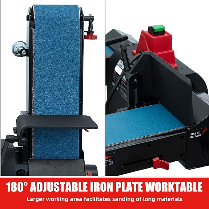 BUCKTOOL 1HP Benchtop Dual-Belt Sander, 4 x 36 in Sanding Belts with 80 & 120 Grits, 2160 FPM, 2-in-1 Worktables, Cast Aluminum Base, Knife Sharpening, Woodworking Bench Tool