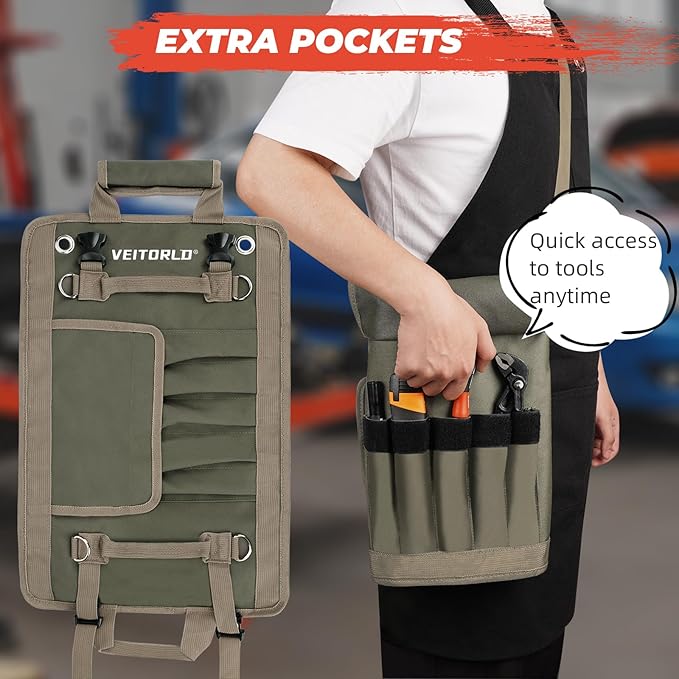 Tool Roll Up Bag, Gifts for Him Men Dad Husband Boyfriend Valentines Day, Portable Tools Box Storage for Men, Heavy Duty Tool Organizer W/Detachable Pouches for Electrician Mechanic Carpenter
