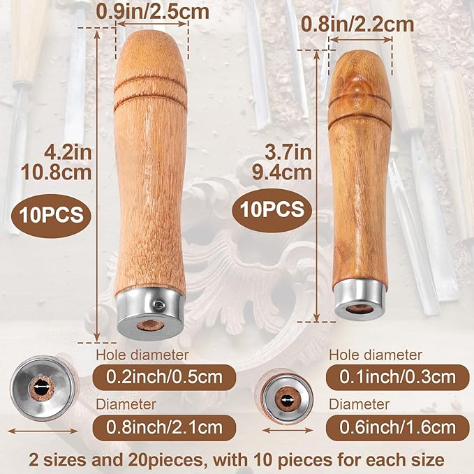 20pcs Wooden File Handles, 10pcs Medium (0.8x3.7 inch) & 10pcs Large (0.9x4.2 inch) for Metal File, Wood File, Screwdriver