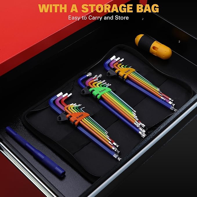 ELEAD Allen-Wrench Hex Torx Key Set: 29-Piece Rainbow Colored Allen Key Set, Long Arm Ball End, Metric SAE Standard Torx Star Wrenches with T-Handle and Extension Bar