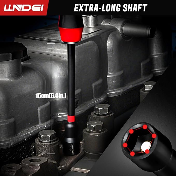 LLNDEI 21-Piece Magnetic Nut Driver Set - SAE (1/4" to 9/16") & Metric (5mm to 15mm) Nut Driver Set with Non-Slip Grip Handle - Upgrade Cr-V Magnetic Socket set for Secure Fastening in Tight Spaces