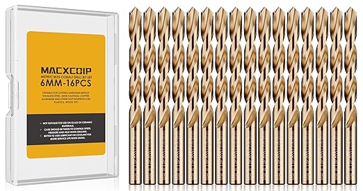 Metric 16Pcs M35 Cobalt Drill Bit Set, 6mm HSS Cobalt Jobber Drill Bits, for Hardened Metals, Stainless Steel, Cast Iron and Wooden Plastics