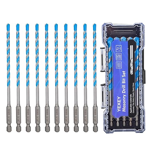 10PCS 3/16" Masonry Concrete Drill Bit Set,Tungsten Carbide Drill Bit Tip,Hex Shank Drill Bits Set for Tile,Brick,Marble,Plastic,Cement,Wood,Glass etc.