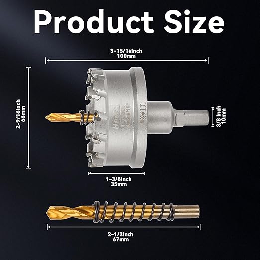 Hole Saw 2-9/16" (66mm) Heavy Duty Carbide with 2 Pilot Drill Bits - Metal Hole Cutter Cuts Stainless Steel, Iron, Copper, Brass, Plastic