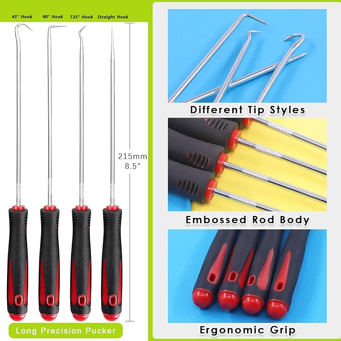 Keadic 7 Pieces Hose Clamp Plier Set, Including 6Pcs Hose Clamp Removal Hooks and Picks & 1Pcs Flat Band Car Water Pipe Locking Plier for Car Truck Fuel Oil Water Pipe Repair