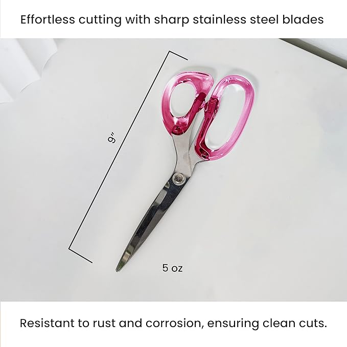 OfficeGoods 9??Stainless Steel Acrylic Scissors for Office and Home - Aesthetic and Sharp All Purpose Scissors, Perfect for Sewing, Arts and Crafts - Pink Silver Metal