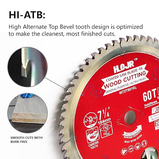 Circular Saw Blade Woodworking TA Series, 7-1/4" 60 Tooth Arbor: 5/8, Super Finishing/General Purpose Wood Cutting,Special Anti-Thermal Adhesion Coating on Cutting Head -TA 7-1/4" 60T TA