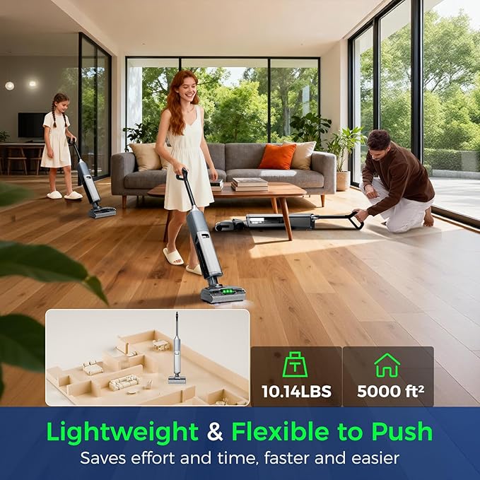 Wet Dry Vacuum Cleaner,Cordless Vacuum Mop Combo with Self-Cleaning,All in one Floor Cleaner Machine for Hard Floor,45kPa Suction 75 Mins Runtime Anti-Tangle,LED Light,180째 Lay-Flat,Self Propelled
